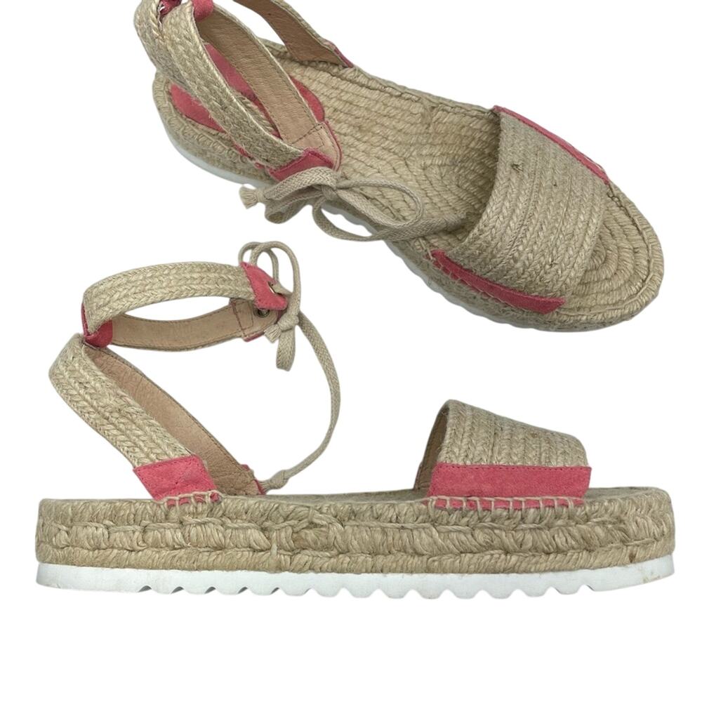 Intentionally Blank Platform Espadrille Sandals Tan & Coral Pink Womens 10 Beach